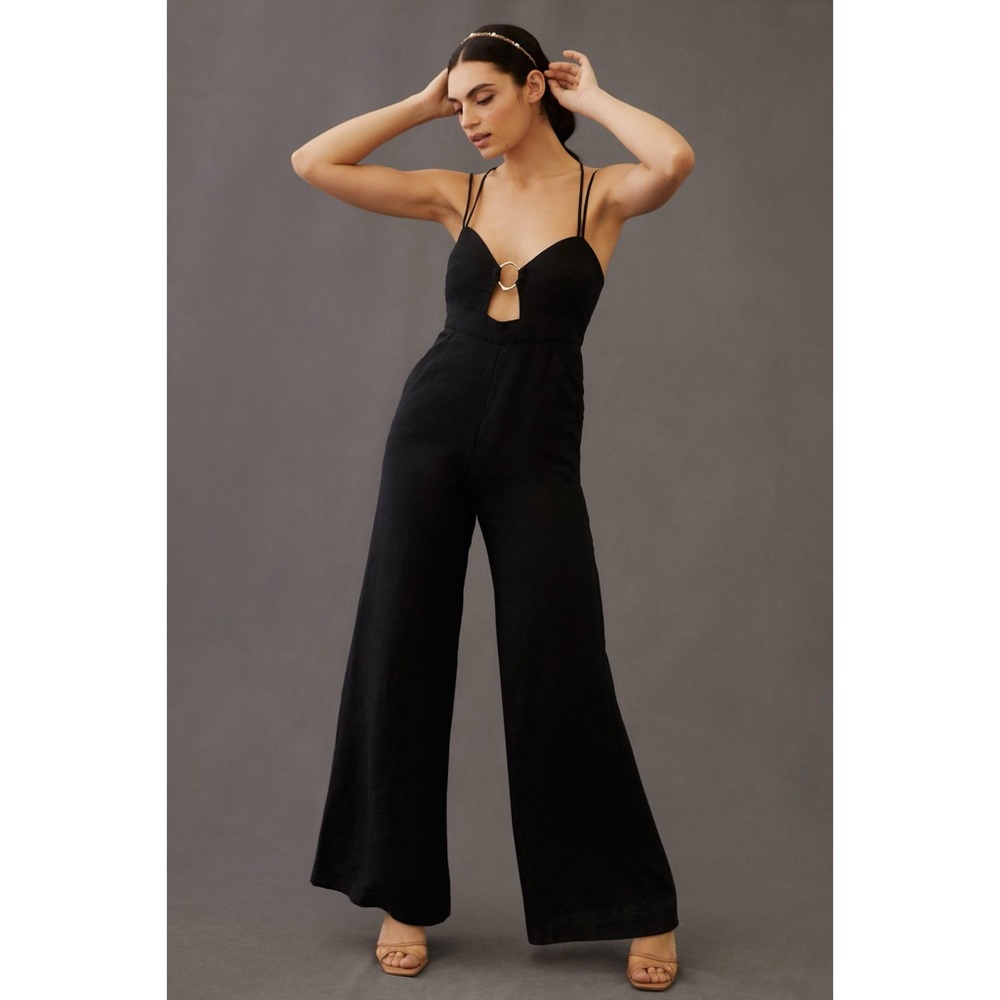 Anthropologie Black Strappy Wide-Leg Jumpsuit with Ring Detail